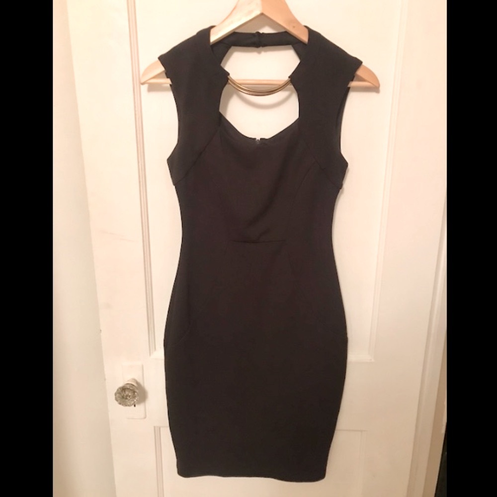 Bisou Bisou Vintage Black Cocktail Dress with Gold Neck Detail- size 2
